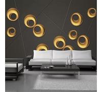 XLMING Geometrico Nero Cerchio Dorato Tridimensionale 3D Carta Da Parati Seta Testurizzata Alta Qualità Soggiorno Divano Camera Letto Pranzo Casa Muro-200cm×140cm