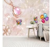 XLMING Gioielli Caldi E Belli Farfalle Fiori Perle Rosa 3D Carta da Parati Tessuto in Seta Ufficio Sala Pranzo Divano Camera Soggiorno TV Sfondo Muro-300cm×210cm