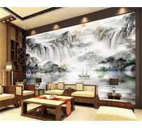 XLMING Grande Inchiostro Paesaggio Cascata Alba 3D Carta Da Parati Seta Testurizzata Alta Qualità Soggiorno Divano Camera Letto Pranzo Casa Muro-250cm×170cm