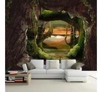 XLMING Grotta Della Foresta D'Epoca Muri Di Pietra Crepuscolo Grandeview 3D Carta da Parati Tessuto in Seta Ufficio Sala Pranzo Divano Camera Soggiorno TV Sfondo Muro-250cm×170cm