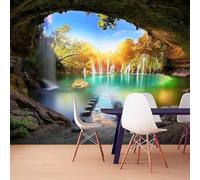 XLMING Grotte Cascate Laghi Foreste Luce Del Sole Carta Da Parati 3D Seta lusso Studio Sala Pranzo Divano Camera Per Mobili Letto Soggiorno Tv Muro-150cm×105cm