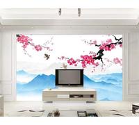 XLMING Inchiostro Blu Cime Di Montagna Rami Fiori Uccelli 3D Carta Da Parati Seta Testurizzata Alta Qualità Soggiorno Divano Camera Letto Pranzo Casa Muro-150cm×105cm