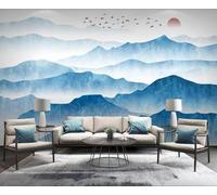 XLMING Inchiostro Blu Montagne Uccelli Alba 3D Carta Da Parati Lusso Casa Soggiorno Divano Mobili Floreale Camera Letto TV Sfondo Muro-150cm×105cm