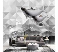 XLMING Inchiostro Cinese Geometria Balena Uccelli In Volo Albero Grande Montagne Alte 3D Carta da Parati Tessuto in Seta Ufficio Sala Pranzo Divano Camera Soggiorno TV Sfondo Muro-350cm×256cm