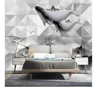 XLMING Inchiostro Cinese Geometria Balena Uccelli In Volo Albero Grande Montagne Alte 3D Carta da Parati Premium Aspetto Della Seta Studio Soggiorno Camera Letto Parete Divano Muro-350cm×256cm