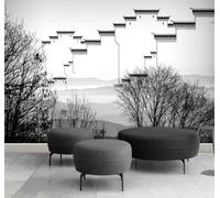 XLMING Inchiostro Diluito Disegnato A Mano Bianco E Nero Architettura Foresta 3D Carta da Parati Premium Aspetto Della Seta Studio Soggiorno Camera Letto Parete Divano Muro-300cm×210cm