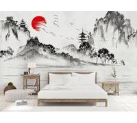 XLMING Inchiostro Disegnato A Mano Architettura Del Paesaggio Uccelli Alba 3D Carta Da Parati Seta Testurizzata Alta Qualità Soggiorno Divano Camera Letto Pranzo Casa Muro-150cm×105cm