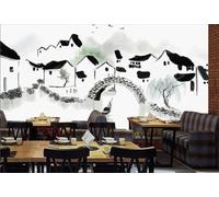 XLMING Inchiostro E Lavaggio Cime Di Montagna Case Uccelli Ponti Ad Arco 3D Carta Da Parati Seta Testurizzata Alta Qualità Soggiorno Divano Camera Letto Pranzo Casa Muro-430cm×300cm