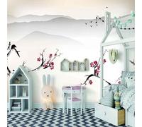 XLMING Inchiostro Semplice Picchi Di Montagna Uccelli Rami Fiori 3D Carta Da Parati Seta Testurizzata Alta Qualità Soggiorno Divano Camera Letto Pranzo Casa Muro-250cm×170cm