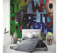 XLMING Lettere D'Arte Geometrica Astratta Graffiti Colorati Carta Da Parati 3D Seta lusso Studio Sala Pranzo Divano Camera Per Mobili Letto Soggiorno Tv Muro-400cm×280cm