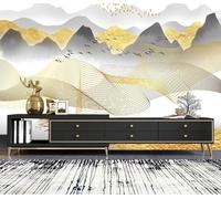 XLMING Linea Artistica Disegnata A Mano Uccelli Alpini Dorati Carta Da Parati 3D Seta lusso Studio Sala Pranzo Divano Camera Per Mobili Letto Soggiorno Tv Muro-300cm×210cm