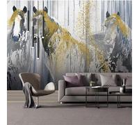 XLMING Linea Astratta Disegnata A Mano Scarabocchio Dorato Cavallo Carta Da Parati 3D Seta lusso Studio Sala Pranzo Divano Camera Per Mobili Letto Soggiorno Tv Muro-250cm×170cm