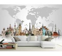 XLMING Mappa Del Mondo Astratta Architettura Mongolfiera Carta Da Parati 3D Seta lusso Studio Sala Pranzo Divano Camera Per Mobili Letto Soggiorno Tv Muro-200cm×140cm