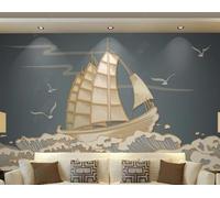 XLMING Mare Dorato Onde Barca A Vela Volo degli Uccelli In Volo Carta Da Parati 3D Seta lusso Studio Sala Pranzo Divano Camera Per Mobili Letto Soggiorno Tv Muro-150cm×105cm