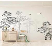 XLMING Minimalista Disegnato A Mano In Bianco E Nero Foresta Uccelli In Volo 3D Carta Da Parati Lusso Casa Soggiorno Divano Mobili Floreale Camera Letto TV Sfondo Muro-400cm×280cm
