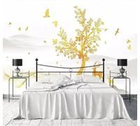 XLMING Minimalista Lusso Oro Alberi Cervi Uccelli 3D Carta da Parati Premium Aspetto Della Seta Studio Soggiorno Camera Letto Parete Divano Muro-350cm×256cm