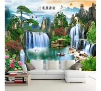 XLMING Montagne Laghi Cascate Fiori Uccelli In Volo 3D Carta da Parati Premium Aspetto Della Seta Studio Soggiorno Camera Letto Parete Divano Muro-250cm×170cm