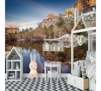XLMING Montagne Stereoscopiche Laghi Riflessi Boschi 3D Carta Da Parati Lusso Casa Soggiorno Divano Mobili Floreale Camera Letto TV Sfondo Muro-200cm×140cm