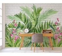 XLMING Muri Di Mattoni Verde Piante Rosa Fiori 3D Carta Da Parati Lusso Casa Soggiorno Divano Mobili Floreale Camera Letto TV Sfondo Muro-250cm×170cm