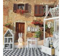 XLMING Muri Di Mattoni Vintage Case Piante Fiori 3D Carta Da Parati Lusso Casa Soggiorno Divano Mobili Floreale Camera Letto TV Sfondo Muro-200cm×140cm