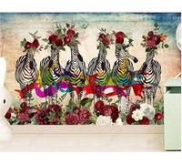 XLMING Nostalgia Art Animale Zebra Fiore Rosso 3D Carta da Parati Premium Aspetto Della Seta Studio Soggiorno Camera Letto Parete Divano Muro-350cm×256cm