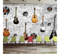 XLMING Nostalgia Arte Muro Di Mattoni Musica Chitarra Vintage 3D Carta da Parati Tessuto in Seta Ufficio Sala Pranzo Divano Camera Soggiorno TV Sfondo Muro-430cm×300cm