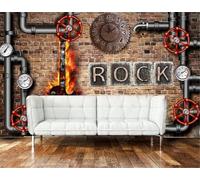 XLMING Orologio A Chitarra Con Musica Rock Industriale D'Epoca 3D Carta da Parati Premium Aspetto Della Seta Studio Soggiorno Camera Letto Parete Divano Muro-200cm×140cm