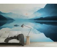 XLMING Paesaggio A Inchiostro Uccelli Piccola Barca Alba Carta Da Parati 3D Seta lusso Studio Sala Pranzo Divano Camera Per Mobili Letto Soggiorno Tv Muro-350cm×256cm