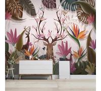 XLMING Piante Foglie Fiori Cervo Uccellino 3D Carta Da Parati Lusso Casa Soggiorno Divano Mobili Floreale Camera Letto TV Sfondo Muro-200cm×140cm