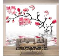 XLMING Rami D'Albero Fiori Rosa Farfalle E Riflessi 3D Carta Da Parati Lusso Casa Soggiorno Divano Mobili Floreale Camera Letto TV Sfondo Muro-350cm×256cm