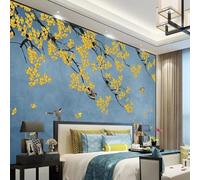 XLMING Ramo Di Albero Nero Vintage Con Fiore Giallo E Volo Degli Uccelli Carta Da Parati 3D Seta lusso Studio Sala Pranzo Divano Camera Per Mobili Letto Soggiorno Tv Muro-430cm×300cm