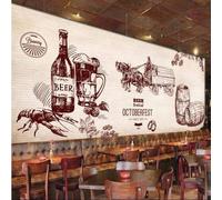 XLMING Retrò Dipinto A Mano Arte Birra Gamberetti Carrozza 3D Carta da Parati Premium Aspetto Della Seta Studio Soggiorno Camera Letto Parete Divano Muro-300cm×210cm