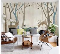 XLMING Retro Disegno A Mano Libera Foresta Alce Uccelli In Volo Carta Da Parati 3D Seta lusso Studio Sala Pranzo Divano Camera Per Mobili Letto Soggiorno Tv Muro-430cm×300cm