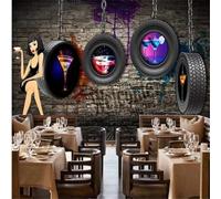 XLMING Retrò Graffiti Muri Di Mattoni Automobili Pneumatici Donne 3D Carta da Parati Premium Aspetto Della Seta Studio Soggiorno Camera Letto Parete Divano Muro-250cm×170cm