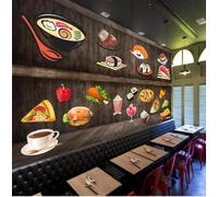 XLMING Retrò Legno Sushi Pizza Hamburger 3D Carta da Parati Premium Aspetto Della Seta Studio Soggiorno Camera Letto Parete Divano Muro-300cm×210cm