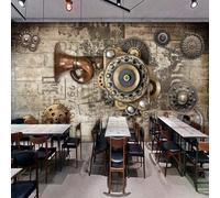 XLMING Retrò Metallo Muri Di Mattoni Ingranaggi Arte Graffiti 3D Carta da Parati Premium Aspetto Della Seta Studio Soggiorno Camera Letto Parete Divano Muro-400cm×280cm