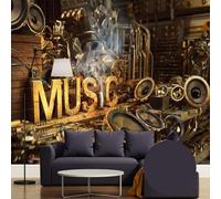 XLMING Retrò Nostalgico Musica Dorato Metallo Arte 3D Carta da Parati Premium Aspetto Della Seta Studio Soggiorno Camera Letto Parete Divano Muro-350cm×256cm