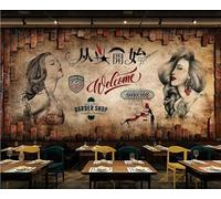 XLMING Retrò Rosso Muro Di Mattoni Persone Parrucchiere Carta Da Parati 3D Seta lusso Studio Sala Pranzo Divano Camera Per Mobili Letto Soggiorno Tv Muro-350cm×256cm