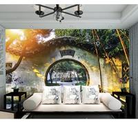 XLMING Retrò Tridimensionale Architettura Bambù Luce Solare 3D Carta da Parati Premium Aspetto Della Seta Studio Soggiorno Camera Letto Parete Divano Muro-200cm×140cm