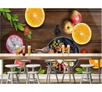 XLMING Retrò Venature Del Legno Botanico Foglie Verdi Frutta 3D Carta Da Parati Lusso Casa Soggiorno Divano Mobili Floreale Camera Letto TV Sfondo Muro-200cm×140cm