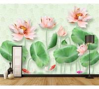 XLMING Rilievo Cubico Lotus Fresh Lotus Leaf 3D Carta da Parati Tessuto in Seta Ufficio Sala Pranzo Divano Camera Soggiorno TV Sfondo Muro-400cm×280cm