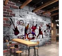 XLMING Rock Musica Retrò Dipinto A Mano Arte Muro Di Mattoni 3D Carta da Parati Premium Aspetto Della Seta Studio Soggiorno Camera Letto Parete Divano Muro-250cm×170cm