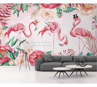 XLMING Rosa Caldo Bei Fiori Fenicotteri 3D Carta Da Parati Seta Testurizzata Alta Qualità Soggiorno Divano Camera Letto Pranzo Casa Muro-430cm×300cm