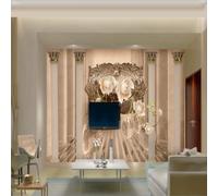 XLMING Rose Rampicanti Retrò Cornici Palazzi Architettura 3D Carta da Parati Premium Aspetto Della Seta Studio Soggiorno Camera Letto Parete Divano Muro-350cm×256cm