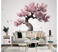 XLMING Semplice Bello Tridimensionale Albero Di Ciliegio Dai Rami Contorti Petali Che Cadono 3D Carta da Parati Tessuto in Seta Ufficio Sala Pranzo Divano Camera Soggiorno TV Sfondo Muro-400cm×280cm