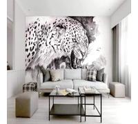 XLMING Semplice Bianco E Nero Disegno Animali Leopardo Arrabbiato Motivo Leopardato 3D Carta da Parati Premium Aspetto Della Seta Studio Soggiorno Camera Letto Parete Divano Muro-250cm×170cm