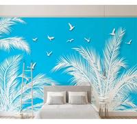 XLMING Semplice Pianta Tridimensionale Blu Volo degli Uccelli 3D Carta Da Parati Seta Testurizzata Alta Qualità Soggiorno Divano Camera Letto Pranzo Casa Muro-300cm×210cm
