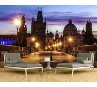 XLMING Sera Bella Architettura Castelli Strade Lampioni 3D Carta da Parati Tessuto in Seta Ufficio Sala Pranzo Divano Camera Soggiorno TV Sfondo Muro-150cm×105cm