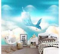XLMING Sogno Ad Occhi Aperti Cielo Blu Nuvole Delfini 3D Carta da Parati Premium Aspetto Della Seta Studio Soggiorno Camera Letto Parete Divano Muro-200cm×140cm