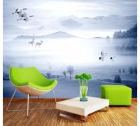XLMING Splendide Cime Montuose Boschi Uccelli In Volo Alci 3D Carta da Parati Premium Aspetto Della Seta Studio Soggiorno Camera Letto Parete Divano Muro-150cm×105cm